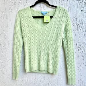 White+Warren Long Sleeve Cable Knit V-Neck Pullover Sweater Green Women's Small